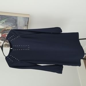 Jessica Simpson dress. Size 2. Mid length. Blue with lace and gold details